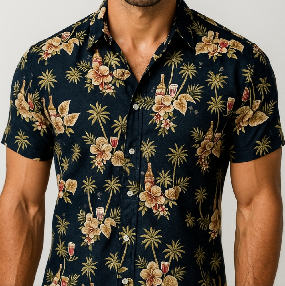 Pierre Cardin Floral Shirt Men’s L Black Short Sleeve